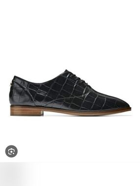 Cole Haan Black Leather Croc-Embossed Women's Oxford Shoes